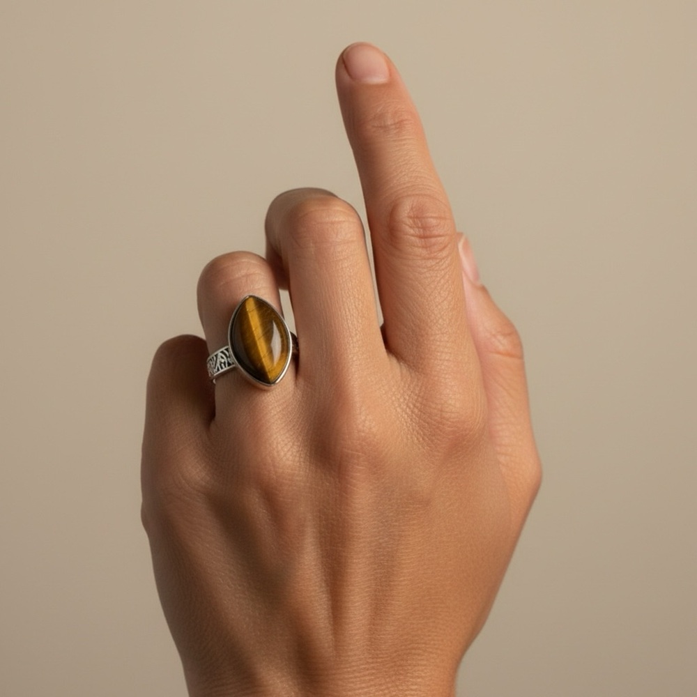 Gilded Horizon Studio Series Tiger Eye Adjustable Ring Gift Boxed - Picture 3 of 5